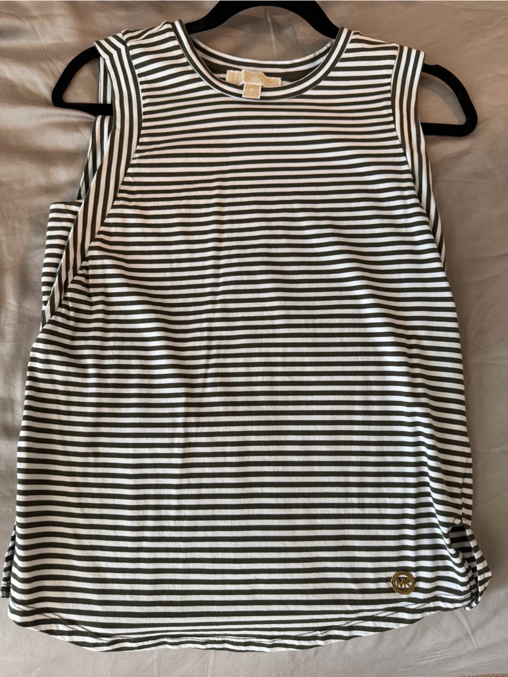 MICHAEL Michael Kors Olive Green and White Striped Tank